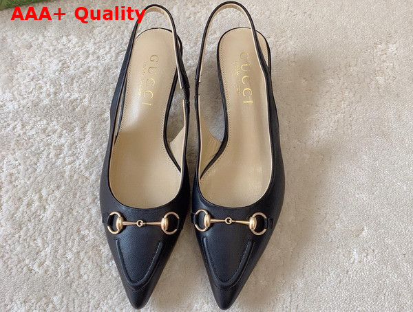 Gucci Womens Horsebit Slingback Pump in Black Leather 782407 Replica