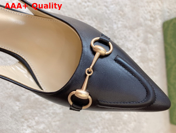 Gucci Womens Horsebit Slingback Pump in Black Leather 782407 Replica