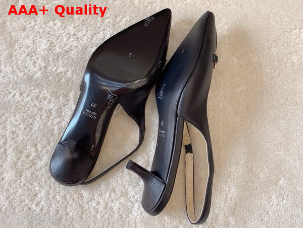 Gucci Womens Horsebit Slingback Pump in Black Leather 782407 Replica