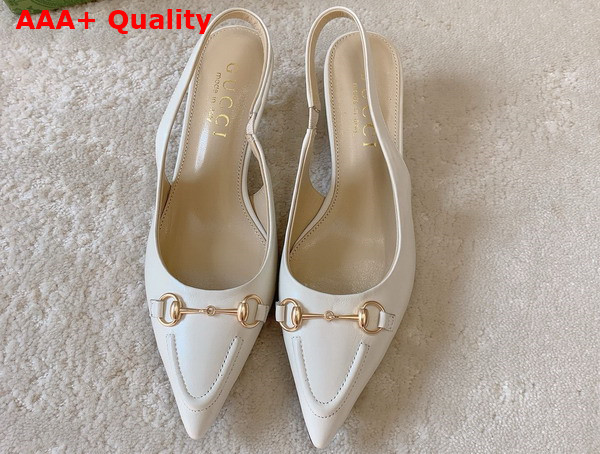 Gucci Womens Horsebit Slingback Pump in White Leather 782407 Replica