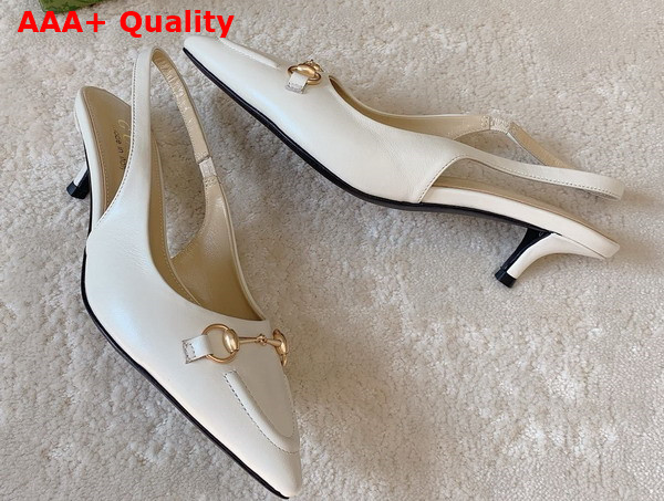 Gucci Womens Horsebit Slingback Pump in White Leather 782407 Replica