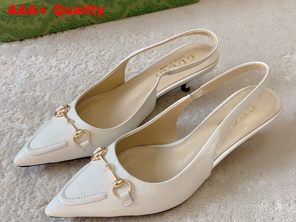 Gucci Womens Horsebit Slingback Pump in White Leather 782407 Replica