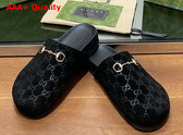 Gucci Womens Horsebit Slipper Black GG Suede 749752 Replica