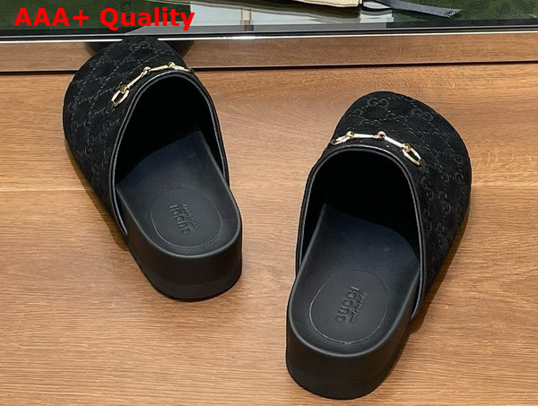 Gucci Womens Horsebit Slipper Black GG Suede 749752 Replica