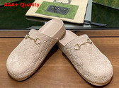 Gucci Womens Horsebit Slipper Oatmeal GG Suede 749752 Replica