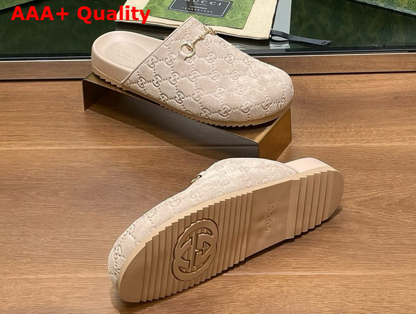 Gucci Womens Horsebit Slipper Oatmeal GG Suede 749752 Replica