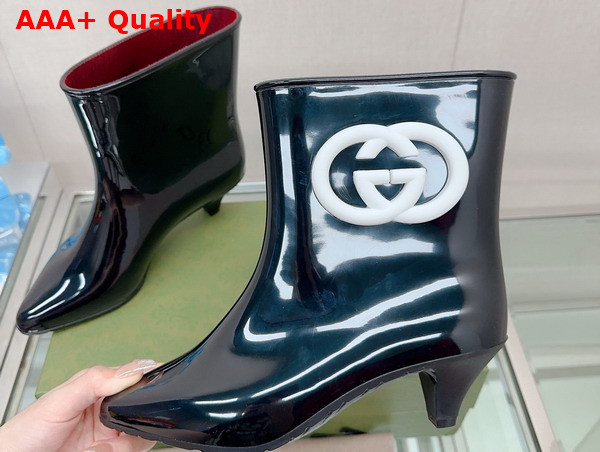 Gucci Womens Interlocking G Ankle Boot in Black Shiny Rubber 724458 Replica