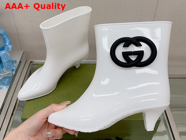 Gucci Womens Interlocking G Ankle Boot in White Shiny Rubber 724458 Replica