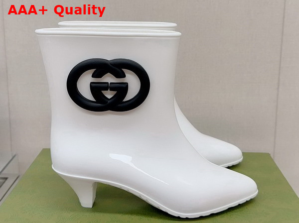 Gucci Womens Interlocking G Ankle Boot in White Shiny Rubber 724458 Replica