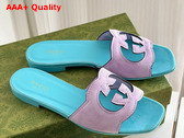 Gucci Womens Interlocking G Cut Out Sandal in Light Blue and Lilac Suede 694451 Replica