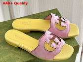 Gucci Womens Interlocking G Cut Out Sandal in Light Pink and Yellow Suede 694451 Replica