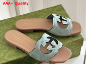 Gucci Womens Interlocking G Cut Out Sandal in Pale Green and Light Brown Suede 694451 Replica