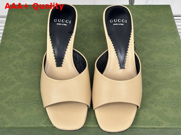 Gucci Womens Interlocking G Heel Sandal in Beige Leather 772569 Replica