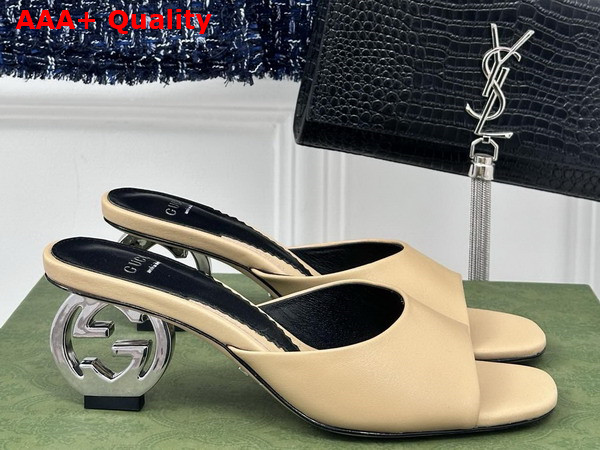 Gucci Womens Interlocking G Heel Sandal in Beige Leather 772569 Replica