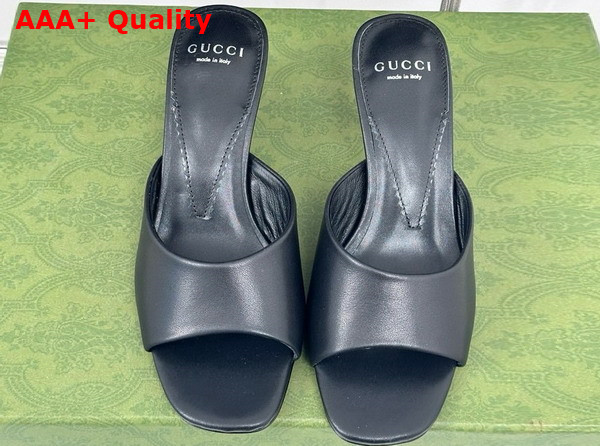 Gucci Womens Interlocking G Heel Sandal in Black Leather 772569 Replica