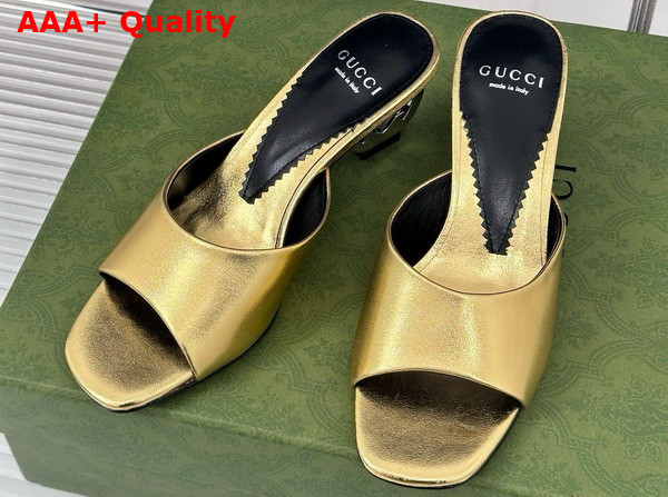 Gucci Womens Interlocking G Heel Sandal in Gold Leather 772569 Replica