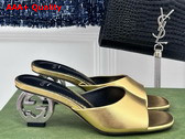 Gucci Womens Interlocking G Heel Sandal in Gold Leather 772569 Replica