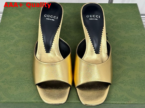 Gucci Womens Interlocking G Heel Sandal in Gold Leather 772569 Replica