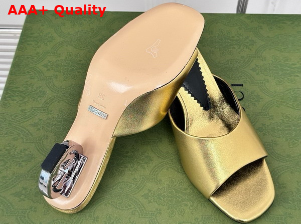 Gucci Womens Interlocking G Heel Sandal in Gold Leather 772569 Replica