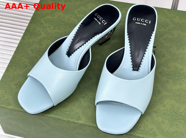 Gucci Womens Interlocking G Heel Sandal in Light Blue Leather 772569 Replica