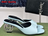 Gucci Womens Interlocking G Heel Sandal in Light Blue Leather 772569 Replica