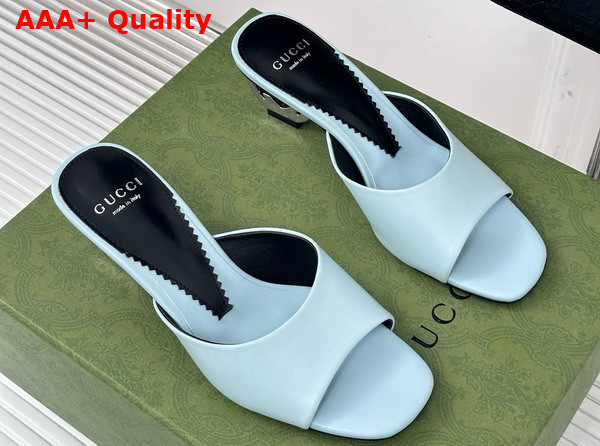 Gucci Womens Interlocking G Heel Sandal in Light Blue Leather 772569 Replica