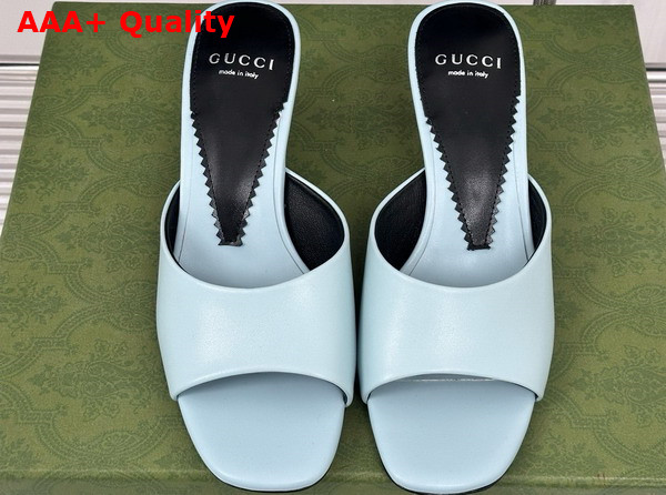 Gucci Womens Interlocking G Heel Sandal in Light Blue Leather 772569 Replica