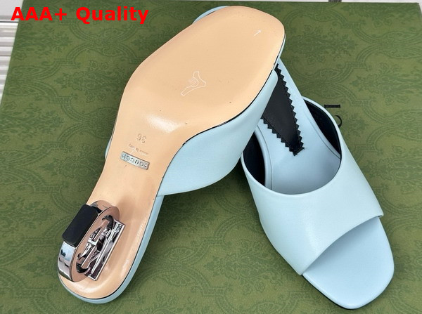 Gucci Womens Interlocking G Heel Sandal in Light Blue Leather 772569 Replica