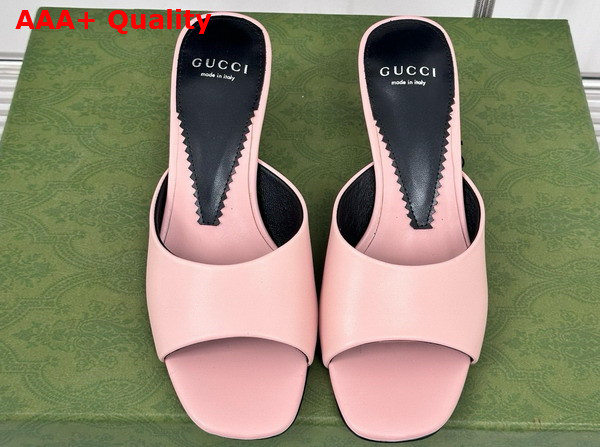 Gucci Womens Interlocking G Heel Sandal in Light Pink Leather 772569 Replica