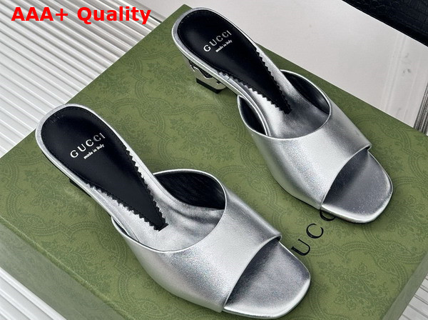 Gucci Womens Interlocking G Heel Sandal in Silver Leather 772569 Replica