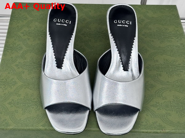 Gucci Womens Interlocking G Heel Sandal in Silver Leather 772569 Replica