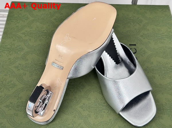 Gucci Womens Interlocking G Heel Sandal in Silver Leather 772569 Replica