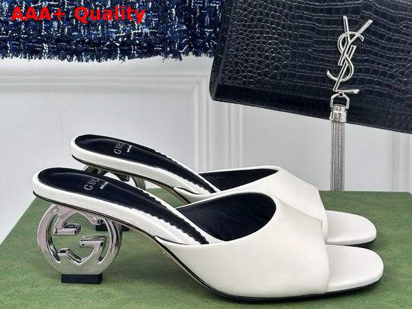 Gucci Womens Interlocking G Heel Sandal in White Leather 772569 Replica