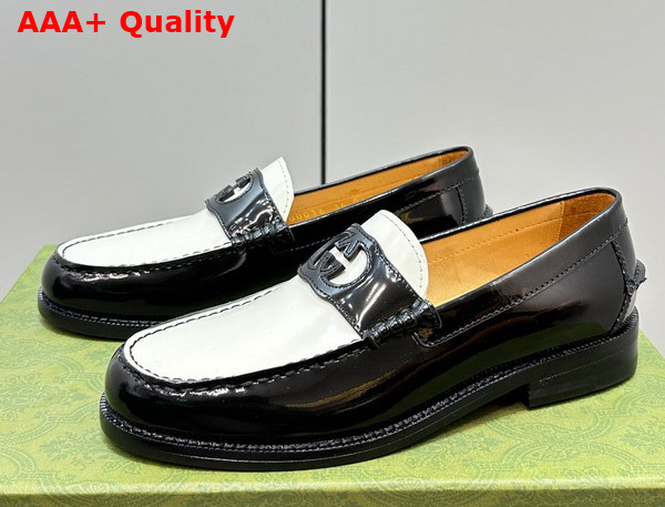 Gucci Womens Interlocking G Loafer in Black and White Leather 738676 Replica