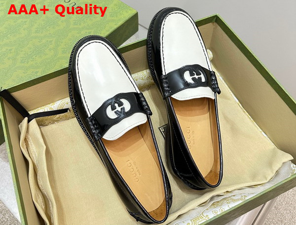 Gucci Womens Interlocking G Loafer in Black and White Leather 738676 Replica