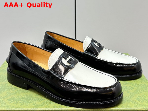 Gucci Womens Interlocking G Loafer in Black and White Leather 738676 Replica