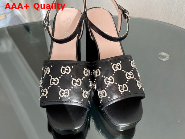 Gucci Womens Interlocking G Studs Sandal in Black Leather 719844 Replica