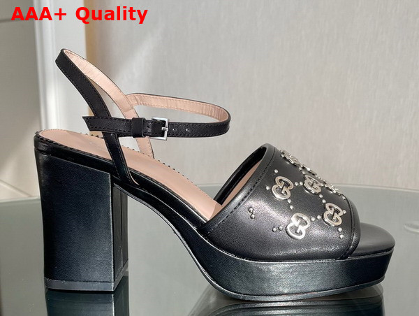 Gucci Womens Interlocking G Studs Sandal in Black Leather 719844 Replica