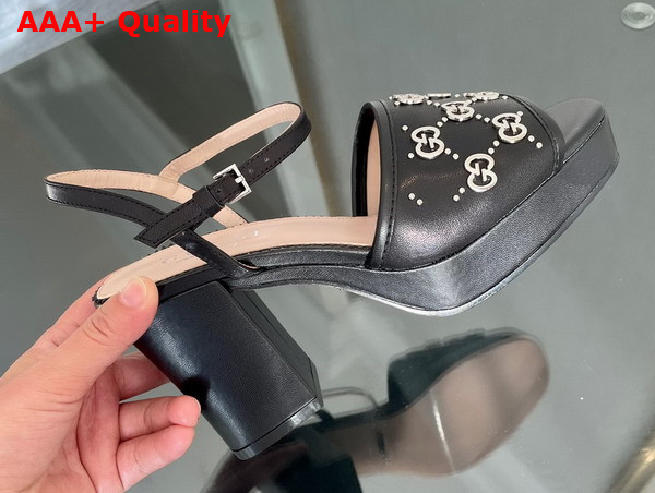 Gucci Womens Interlocking G Studs Sandal in Black Leather 719844 Replica