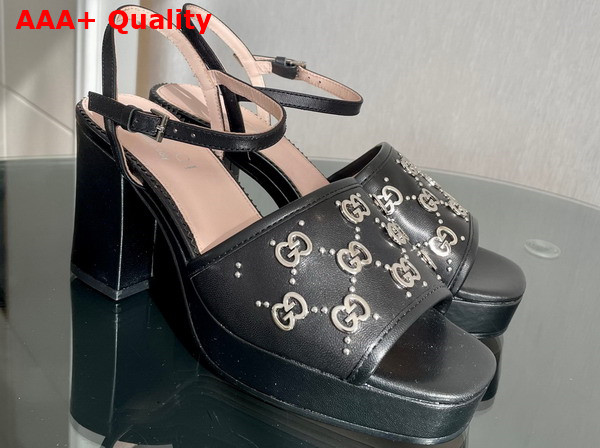 Gucci Womens Interlocking G Studs Sandal in Black Leather 719844 Replica