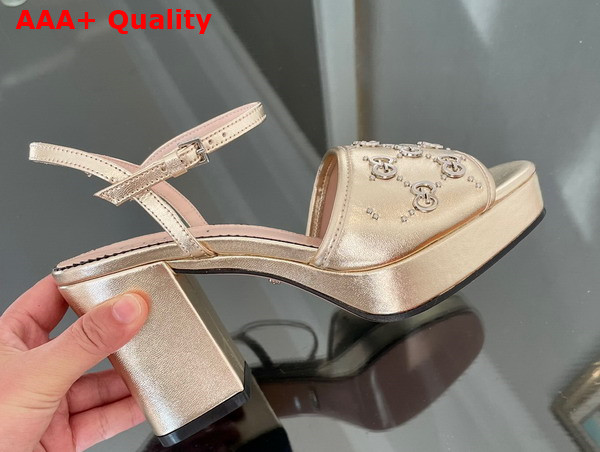 Gucci Womens Interlocking G Studs Sandal in Light Gold Leather 719844 Replica