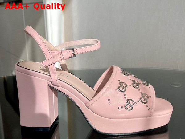 Gucci Womens Interlocking G Studs Sandal in Light Pink Leather 719844 Replica