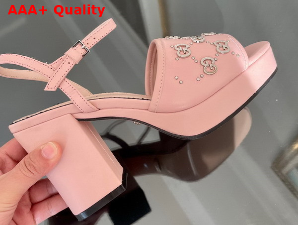 Gucci Womens Interlocking G Studs Sandal in Light Pink Leather 719844 Replica