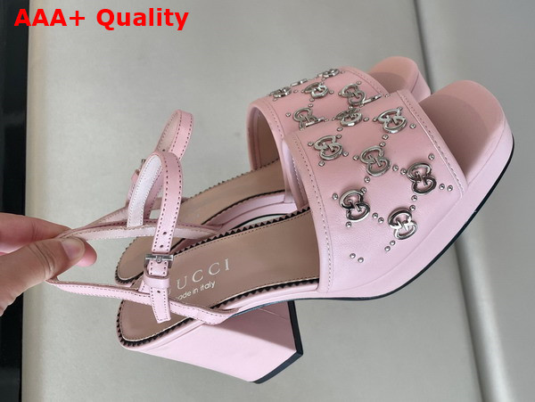 Gucci Womens Interlocking G Studs Sandal in Light Pink Leather 719844 Replica