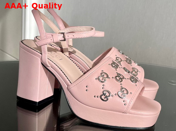 Gucci Womens Interlocking G Studs Sandal in Light Pink Leather 719844 Replica