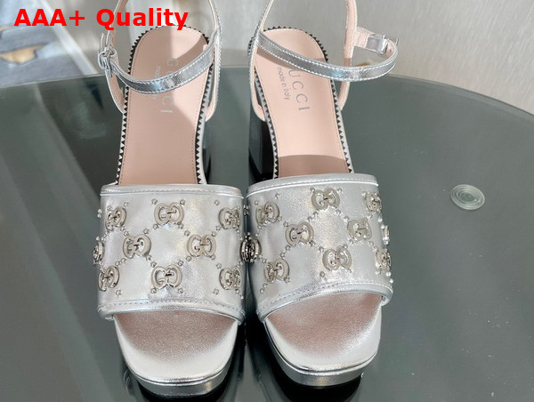 Gucci Womens Interlocking G Studs Sandal in Silver Leather 719844 Replica