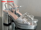 Gucci Womens Interlocking G Studs Sandal in Silver Leather 719844 Replica