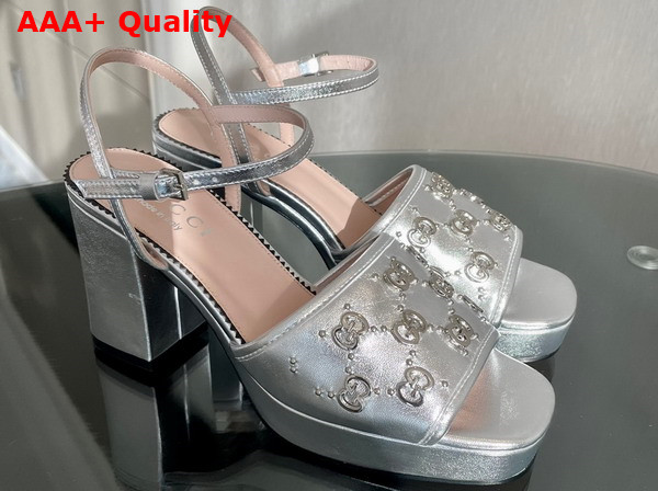 Gucci Womens Interlocking G Studs Sandal in Silver Leather 719844 Replica