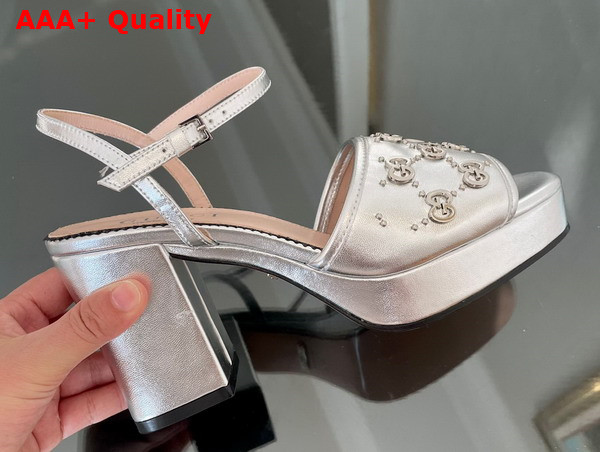 Gucci Womens Interlocking G Studs Sandal in Silver Leather 719844 Replica