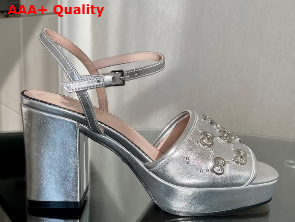 Gucci Womens Interlocking G Studs Sandal in Silver Leather 719844 Replica